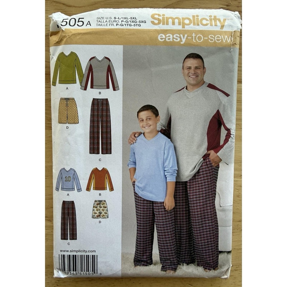 Simplicity Pattern‎ 1505 Sleepwear For Husky Boys' S-L, Big & Tall Men's 1XL-5XL